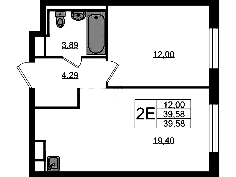 1-комнатная квартира 39.58 м², 2/12 эт., ЖК «Новые Лаврики»